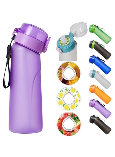 Alpha Fit Flavored Water Bottle, Air Water Bottle with Flavor Pods, Flavor Water Bottle, Air Water Bottle, for Kids, 25oz, 750ml (New Purple - 1 bottle (25 oz/750 ml) + 3 pods in random flavors)