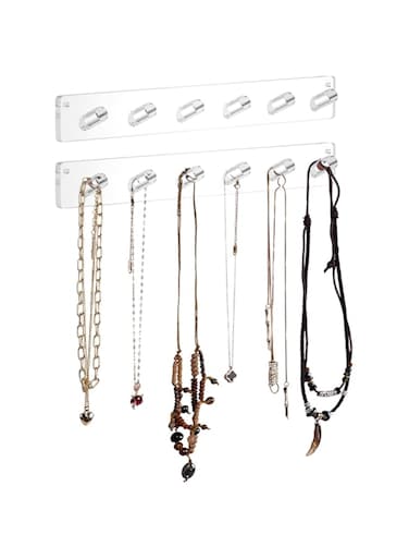 SYOSI Necklace Holder, , Acrylic Necklace Organizer Wall Mounted with 6 Hooks, for Hanging Necklace, Jewelry, Bangles, Bracelets and Rings, Best Gifts (2 Packs)