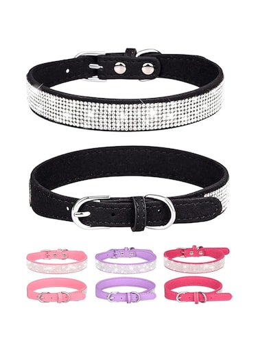 SOLMOONY Bling Dog Collar for Small Medium Large Dogs, Rhinestone Dog Collars for Girl and boy Dog, Diamond Puppy Collars, Adjustable Leather Suede SOFE Cat Collar (M(13"-15.4"/33CM-39CM), Black1)