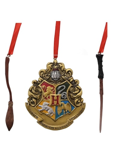 Harry Potter Varzi Selection Since 1956 Christmas Tree Decoration Set of 3 Resin Wand Crest &amp; Broom