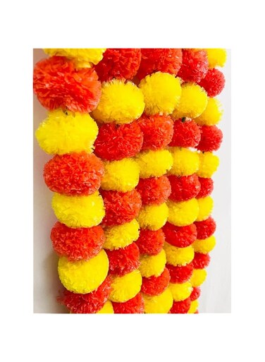 Purfex-5 Pack Marigold Flower for Decoration   Artificial Garlands in Orange &amp; Yellow Flower &ndash; 5 Ft Each for Indian Weddings, Diwali Celebrations, Party Decor &amp; Home Styling