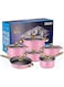 SHOPPING VIBES 12-Pcs Stainless-Steel Non-Stick Cookware Set &ndash; Cooking Pots &amp; Pans for Gourmet Meals &ndash; Durable, Easy-to-Clean Kitchen Set That Turns Every Dish into a Masterpiece! (Soft Pink)