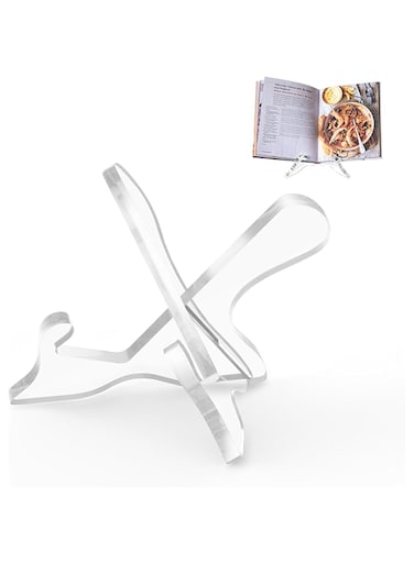 UBTKEY Acrylic Cookbook Stand, Plate Stand Cookbook Recipe Book Holder Cook Book Stand for Kitchen Counter, Display Stand for Tablet Cookbook Recipe Book Display (Clear) CS-90174