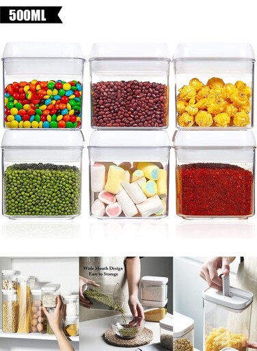 Airtight Food Storage Containers Set with Lock Lids Pantry Organization Plastic Storage Jar Storage Tank for Cereal Coffee Sugar Moisture Proof BPA Free &amp; Stackable Design (6PCS 500ml)