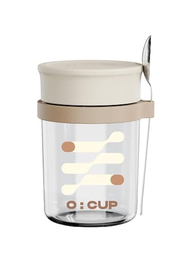 KASTWAVE Overnight Oats Jars, Clear Concise Oatmeal Cup, Oatmeal Cup with Scale Mark, 350ml Glass Vibrant Stackable Overnight Oats Container with Lid and Spoon, Healthy Food Storage Solution