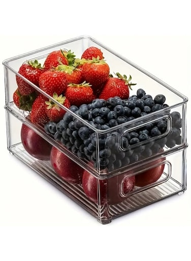 2 Pack Refrigerator Organizer Bins with Pull-out Drawer, Stackable Fridge Drawer Organizer Set with Handle, BPA-free Drawable Clear Storage Cases for Freezer, Cabinet, Kitchen, Pantry Organization