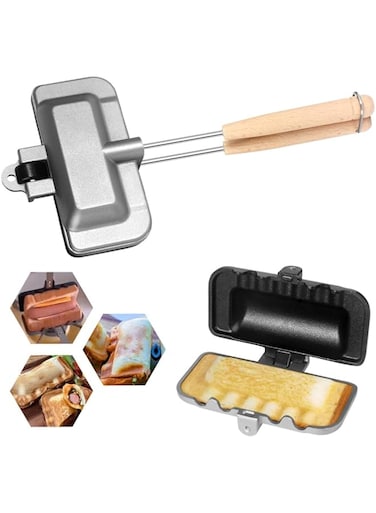 Hot Sandwich Maker, Double-Sided Sandwich Baking Pan, Hot Dog Toaster, Grilled Cheese Maker Nonstick Sandwich Maker Flip Grill Pan for Breakfast Pancakes, Toast, Omelets with Removable Handle
