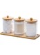 EETU Bathroom Jars Qtip Holder Dispenser,3 Pack Bathroom Jars with Bamboo Lids and Tray,Clear Containers for Small Items,Cotton Balls,Round Pads,Toothpicks Organizer,Decorative Storage Solution
