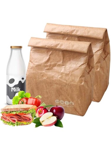 Brown Paper Lunch Bag, 2 Pack Insulated Brown Paper Lunch Bags Reusable, Retro Lunch Sacks for Adults Work Office, Brown Paper - 10" x 8" x 4.3