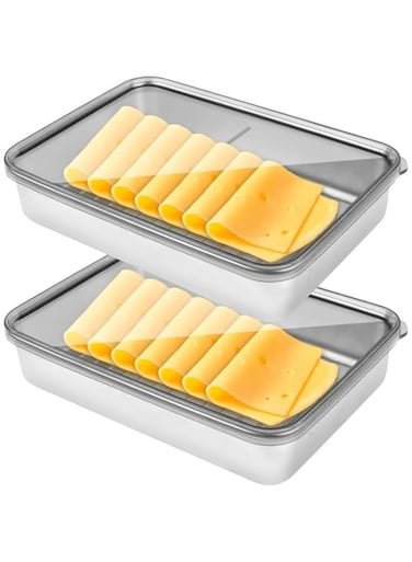 craftshou 2 Pcs Stainless Steel Bacon Container for Refrigerator 1L Deli Meat Saver Keeper Container with Airtight Lids Cold Cuts Food Storage Container for Fridge Kitchen Freezer,Cookie Holder