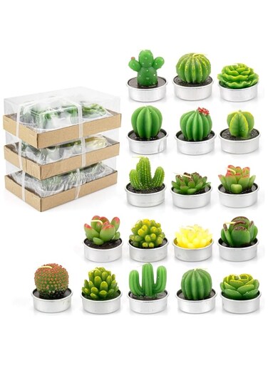Lawei 12 Pack Cactus Tealight Candles - Handmade Succulent &amp; Cactus Designs - Smokeless, Festive Scent - Perfect for Home Decor, Parties &amp; Weddings