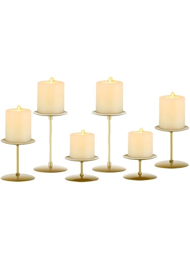 KASTWAVE Candle Holders Candle Plates - Set of 6 Candelabra Candle Stand Iron Plate Minimalism Modern Home Mantel Dinning Table Decorations Centerpiece for Wedding, Party, Events, Gold