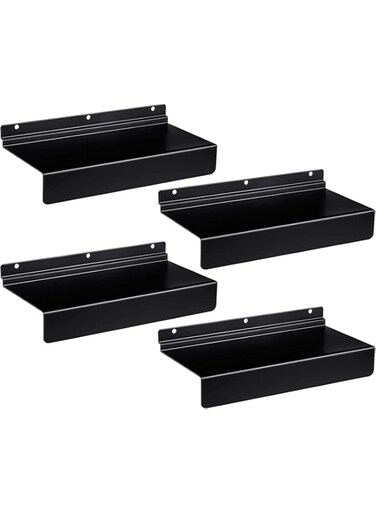 NALACAL Floating Slat Wall Shelf Shelves, Slatwall Accessories and Fixtures, Heavy Duty Slatwall Shelf Shelves for Shoes, Flat Display Shelves for Wall, Shoe Stores, Boutiques Supplies, 4Pcs (Black)