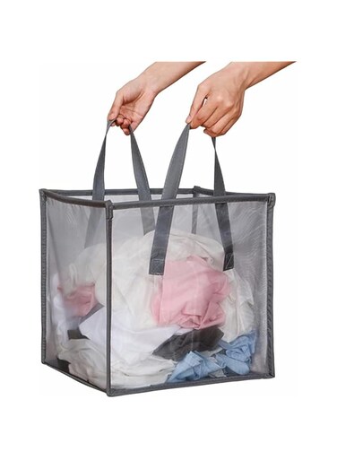 JCZD Storage &amp; Laundry Baskets, Sturdy Mesh Laundry Basket with Handles, Collapsible, Multifunctional, Ideal for Apartments, Dorms, RVs, Efficiently Organizes Laundry, Clothes (Grey-Single layer)