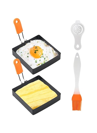 Khazna Square Egg Ring for Frying Egg, 2 Pcs 4 Inch Egg Pancake Cooking Rings for Egg Muffins Omelet Maker, Non Stick Stainless Steel Fried Egg Ring Pcake Mold