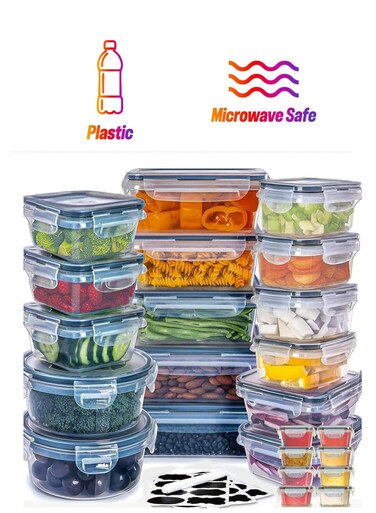 Airtight Meal Prep Container Set with Locking Lids, 24pcs Re-usable Plastic Food Storage Containers, Stackable Kitchen Organizer Boxes, BPA Free &amp; Microwave Freezer Dishwasher Safe (24pcs Set)