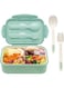 Green Bento Box, 3 Compartments 1400ml Lunch Box For Kids and Adults with Reusable Spoon and Fork, Leakproof Food Container for On the Go Meal, Microwave Safe Box