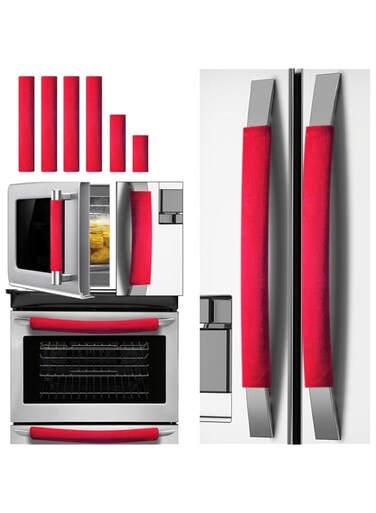 Volecy Set of 6 Refrigerator Door Handle Covers, Washable Velvet Fabric Appliance Handle for Fridge Microwave Stove Dishwasher Catch Stains Dust Fingerprint Prevent Ice hot Hand (Big Red)