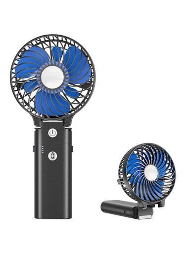 Ybaier Portable Handheld Fan, 2 IN 1 Hand Fan, 5200 Rechargeable Battery Operated, Personal Foldable Makeup Fan on Desk, Portable Cooling Fan for Travel/Summer/Concerts/Lash (black)