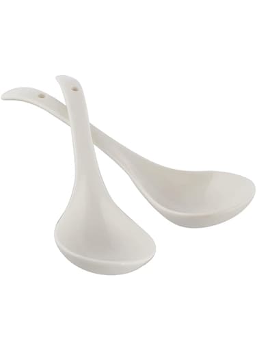 TAGROCK Ceramic Large Serving Spoon Ladle Set Microwave Oven Dishwasher Safe - 9" inch, Pack of 2 (White)