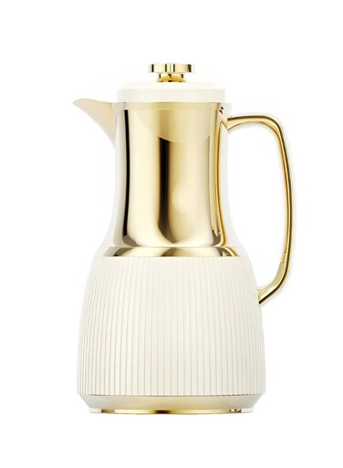 Vacuum Insulated Flask, 1 L, Leak Proof Lid, Keeps Drinks Hot and Cold, Gold and Beige, QGR100