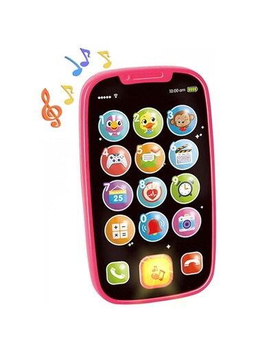 Hola My First Smartphone - Interactive Baby Phone Toy with Fun Sound Effects, Flashing Lights, 8 Melodies, Number Learning, and Durable Design for Toddlers Pink 12M+