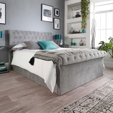 Blissful Bloom Tufted Upholstered Twin Size Bed (120 X 200 CM) Grey Color
