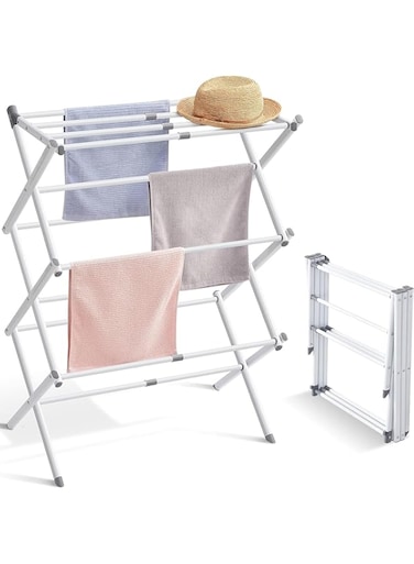 ANTOLE Expandable Clothes Drying Stand,Foldable Clothes Drying Rack,Sturdy Durable Clothes Dryer,Stainless Steel Laundry Drying Stand for Indoor/Outdoor Air Drying Rack Clothing (White)