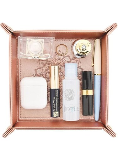 【TTQK】Desktop pallet Creative leather debris storage plate key storage box cosmetics storage tray (Rose gold)