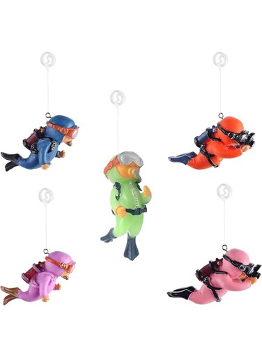 Odluzy 5 Pack Floating Fish Tank Decorations, Cute Little Diver Aquarium Decoration, Cartoon Fish Playmate with Floating Device Fish Tank Accessories