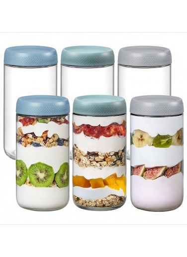 6 Pack 25.36 (750ml) ozGlass Jars with Airtight Lids, Overnight Oats Containers With Lids For Snacks, Yogurt, Chia Jars With Lids Glass Food Storage Containers