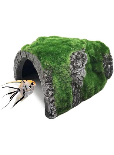 Bolivia's Fish Tank Decoration, Resin Moss Fish Tank Hideout Rock Ornament, Aquarium Hides and Cave Decoration, Cave Hollow Freshwater Saltwater for Fish Shrimp Play Ornament