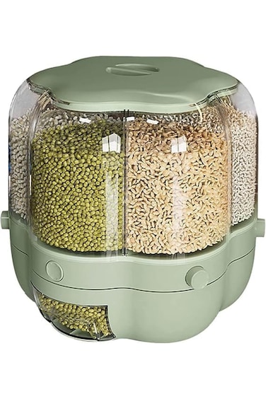 Round 6-Grid Food Grain Dispenser &ndash; Transparent Large-Capacity Dry Food Storage Container w