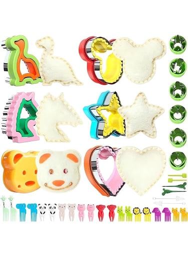 Dzannc Sandwich Cutter &amp; Sealer Set for Kids, 38Pcs Biscuit Sandwich Fruit Vegetable Bread DIY Mold Cutters food picks for Kids, Boys Girls Lunch Bento Box