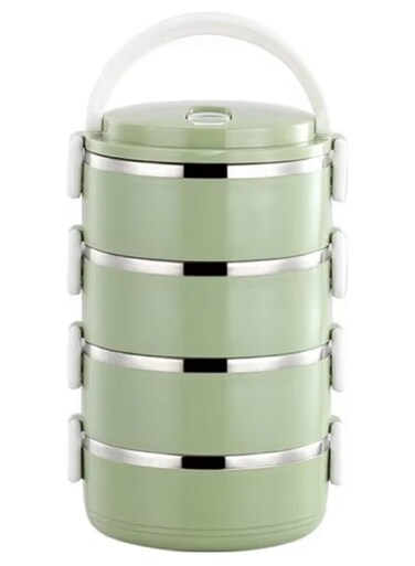 4 Stackable Lunch Box, Portable Stainless Steel Bento Box Food Storage Portable Thermal Cylinder With Silicone Sealing Ring Design, for Workers, Picnic, School, Office (Green)