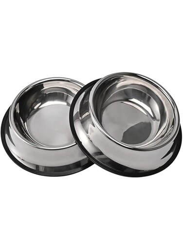 Arabest Stainless Steel Dog Bowls, 2 Packs Stainless Steel Pet Bowls, Pet Bowls for Food and Water, Dog Bowls with Anti-Skid Rubber Base, Pet Bowls for Small, Medium, Large Dogs (16cm)