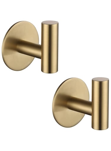 ZWTNBFST Adhesive Hooks 304 Stainless Steel Robe Hook Holder Heavy Coat Hook for Bathroom Kitchen Livingroom Garage Hotel Brushed Finish 2pcs (Brushed Gold)