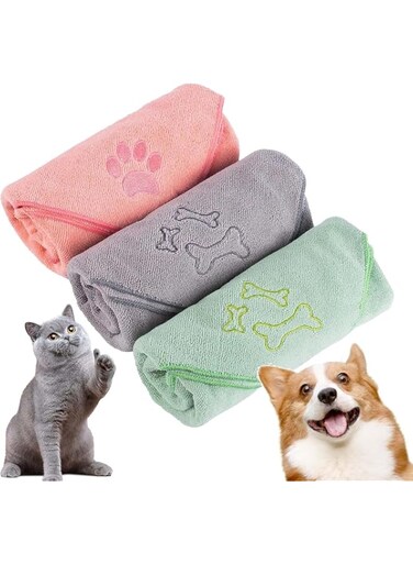 Joyzzz Microfiber Dog Towel, 3 PCS Pet Bathing Supplies Quick Drying Paw Towel, 50cm&times;100cm Quick Fast Drying Super Absorbent Lightweight Pet Bath Towels for Medium Dogs Cats Pets Shower