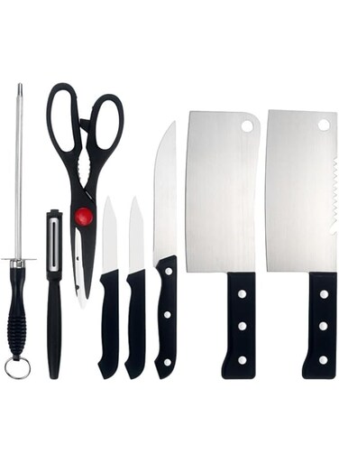 COOLBABY 8pcs Kitchen Knife set, Stainless Steel Sharp Knives with sharpener stick,scissor,peeler.