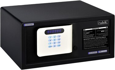 Rubik Hotel Safe Box, Digital Steel Security Safe with Keys, Hotel Style Wide and Low Profile Locker, RB-2043FB (Size 42x20x37cm) Black