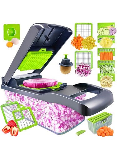 ear&amp;ear Vegetable with Container Chopper, Onion Cutter, Multifuctional Chopper, Vegetable Slicer Dicer Cutter, Veggie Chopper With 8 Blades, Food Salad Chopper Potato Slicer, Good Assistant in Kitchen