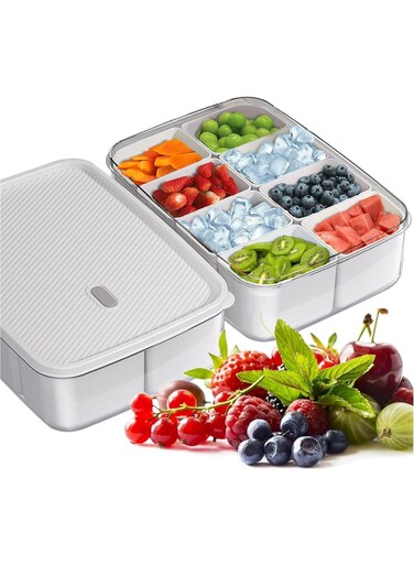 Snack Tray with Lid，Divided Serving Tray with Lid， 8 Compartments Snack Box Container，Waterproof, Space Saving，for Veggie, Candy, Fruit, Snacks，Flavoring，Cooked Food