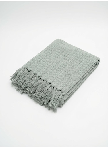 130 x 160 cm Premium Waffy Cotton Throw Blanket in Sage Green for Sofa, Bed, and Couch, 400GSM Waffle Weave with Boho Tassels