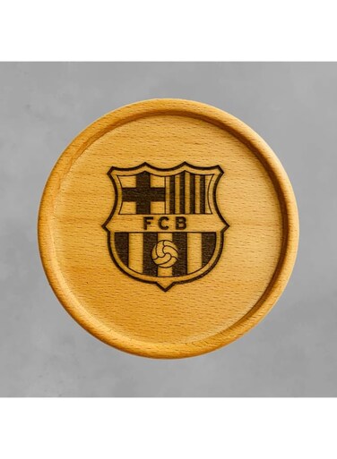 Premium Wood Coaster, Set of 2, Beech &amp; Walnut Wood Coasters, Engraved, Football (Beech Wood Coaster, FCB)