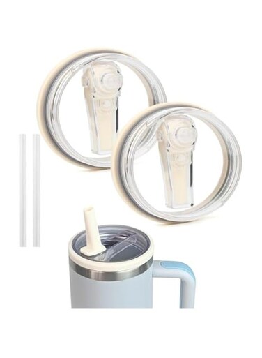 2 Pack 40 oz Tumbler Flip Straw Lid Replacement,Splash Resistant Tumbler Lids,Reusable Tumbler Cover for Cup