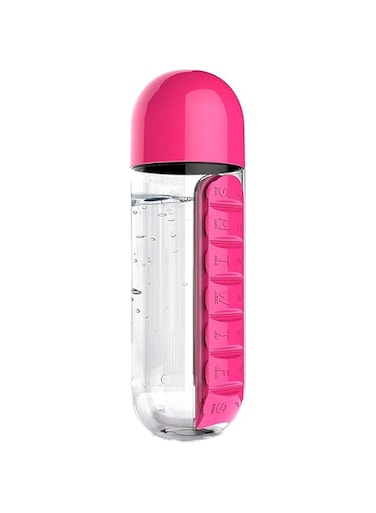 Dubai Gallery Water Bottle With Pill Box Organizer Pink/Clear 20Ounce