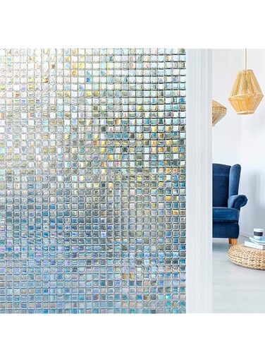 MAKINGTEC Window Privacy Film Stained Glass Window Film Mosaic Static Cling Decorative Window Vinyl, Removable Rainbow Window Tint, Non-Adhesive UV Blocking for Home Office, 17.5 x 78.7 inches