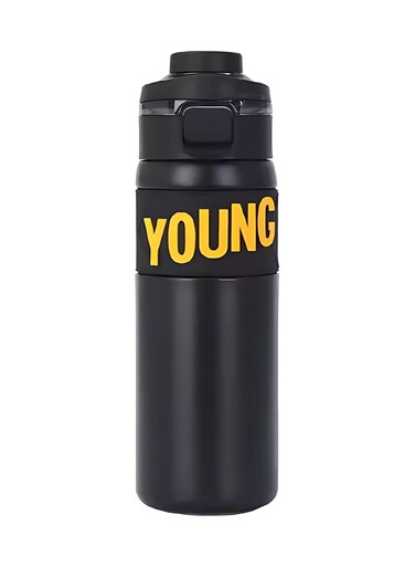 304 Stainless Steel Double Wall Vacuum Insulated Cup with Bounce Lid Straw 650ml Hiking Sports Water Bottle (Black)