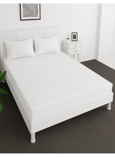 Deep Fitted Bed Sheet +2Pcs Pillow Covers, King/Queen/Double/Single Sizes, Color White, Depth 30cm
