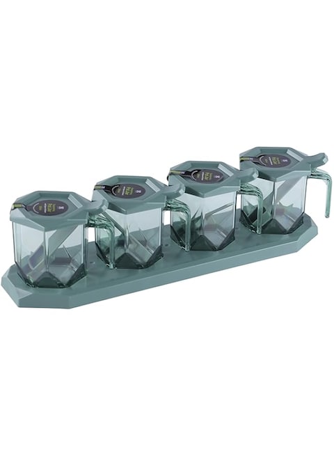 Royalford 4 Pcs Spice Jar Set, Premium Quality Plastic, RF10331 Seasoning Organizer for Kitchen Countertop Spice Rack Storage Multipurpose Jar Set with Spoon For Kitchen and Dining Table, Assorted
